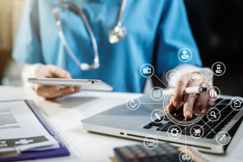 Doctor using digital devices